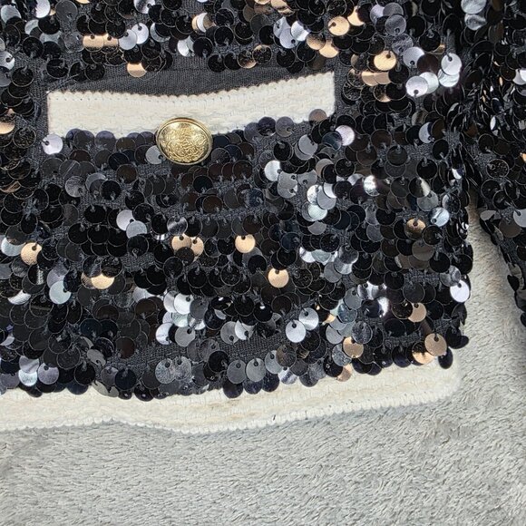Crewcuts Jacket Girls Medium 8-9 Black Sequin Tweed Trim Cardigan Party Holiday - Picture 10 of 15